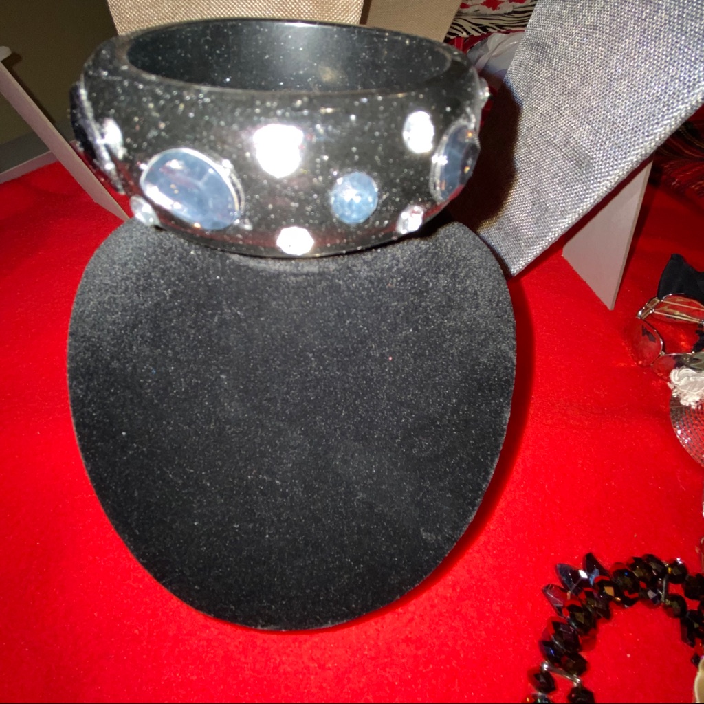 Black Bangle Bracelet W/ Rhinestones/Onyx Stones